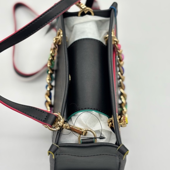 Karl Lagerfeld Black and Pink Leather Crossbody Bag with Multicolor Chain - Picture 8 of 13